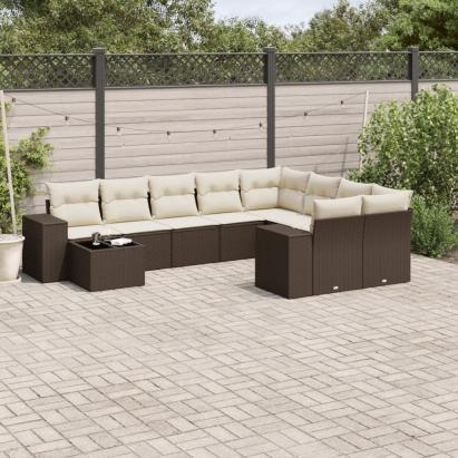 Set canapele de grădină cu perne, 10 piese, maro, poliratan GartenMobel Dekor