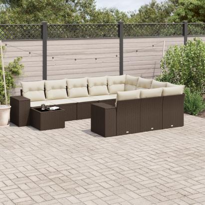 Set canapele de grădină cu perne, 11 piese, maro, poliratan GartenMobel Dekor