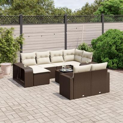 Set canapele de grădină cu perne, 11 piese, maro, poliratan GartenMobel Dekor