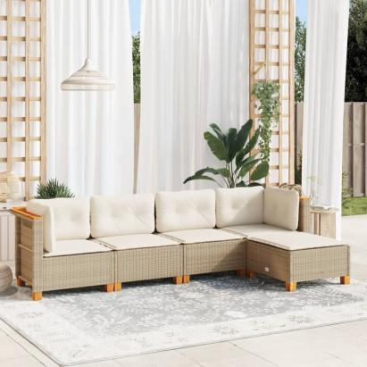 Set canapele de grădină cu perne, 5 piese, bej, poliratan GartenMobel Dekor