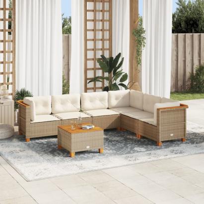 Set canapele de grădină, 7 piese, cu perne, bej, poliratan GartenMobel Dekor