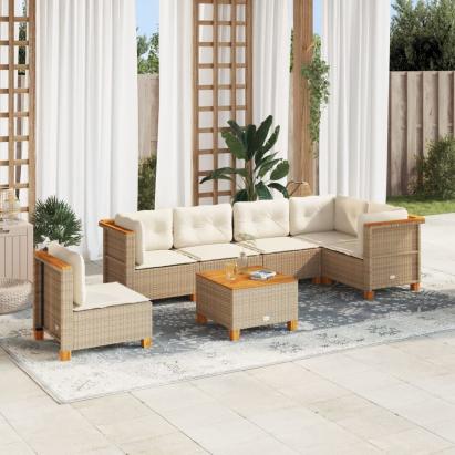 Set canapele de grădină, 7 piese, cu perne, bej, poliratan GartenMobel Dekor