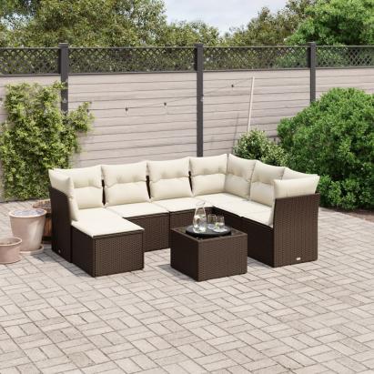Set canapele de grădină cu perne, 8 piese, maro, poliratan GartenMobel Dekor