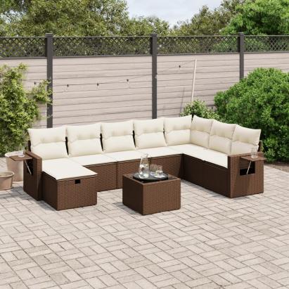 Set canapele de grădină cu perne, 9 piese, maro, poliratan GartenMobel Dekor