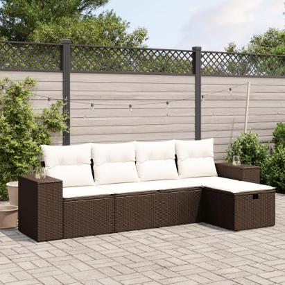 Set canapele de grădină cu perne, 5 piese, maro, poliratan GartenMobel Dekor