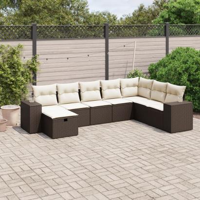 Set canapele de grădină cu perne, 8 piese, maro, poliratan GartenMobel Dekor