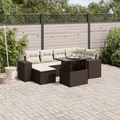 Set canapele de grădină cu perne, 7 piese, maro, poliratan GartenMobel Dekor