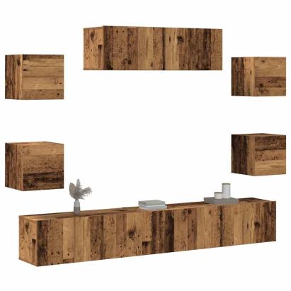 Set dulap TV 7 piese montat pe perete lemn vechi lemn prelucrat GartenMobel Dekor