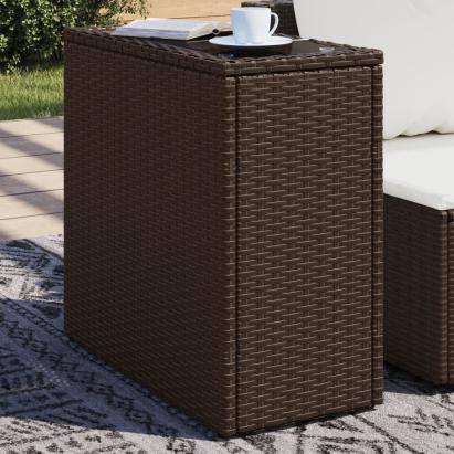 Masă laterală grădină, blat sticlă, maro 58x27,5x55cm poliratan GartenMobel Dekor