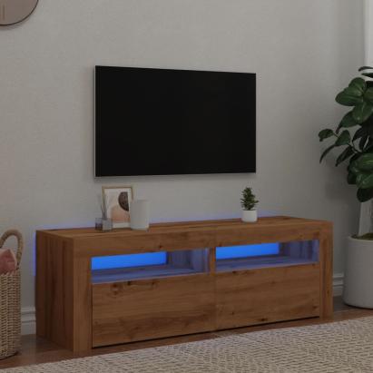 Dulap TV cu LED stejar artizanal 120x35x40 cm lemn prelucrat GartenMobel Dekor