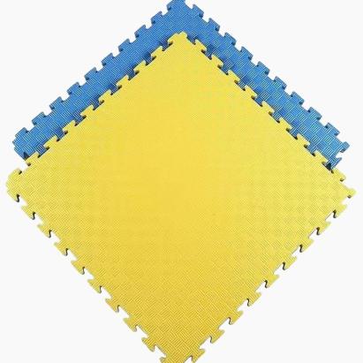 Covoras tip puzzle xxl, spuma eva, 100x100 cm, grosime 2 cm, antiderapant, bicolor culoare produs galben/albastru MultiMark GlobalProd