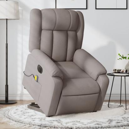 Fotoliu electric masaj rabatabil cu ridicare, gri taupe, textil GartenMobel Dekor