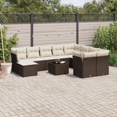 Set canapele de grădină cu perne, 11 piese, maro, poliratan GartenMobel Dekor