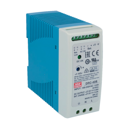 Sursa de alimentare in comutatie, 27.6V / 0.95A + 0.5A, sina DIN, backup - MEAN WELL DRC-40B SafetyGuard Surveillance