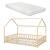 Pat tip casuta copii cu saltea si grilaj protectie Hesel 120x200cm brad efect lemn [en.casa] HausGarden Leisure