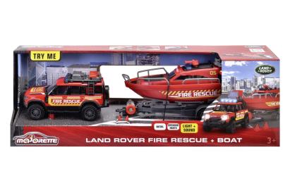 MAJORETTE SET MASINA DE POMPIERI LAND ROVER SI BARCA DE SALVARE SuperHeroes ToysZone