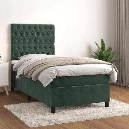 Pat box spring cu saltea, verde închis, 90x200 cm, catifea GartenMobel Dekor