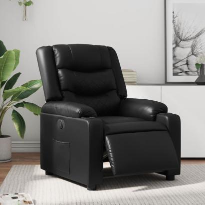 Fotoliu rabatabil electric, negru, piele ecologică GartenMobel Dekor