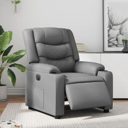 Fotoliu rabatabil electric, gri, piele ecologică GartenMobel Dekor