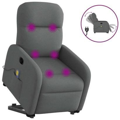 Fotoliu electric masaj rabatabil cu ridicare, gri închis textil GartenMobel Dekor