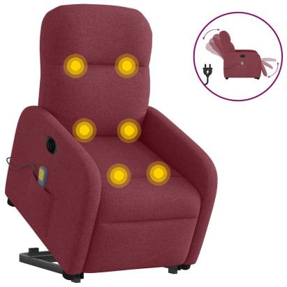 Fotoliu de masaj electric rabatabil cu ridicare roșu vin textil GartenMobel Dekor