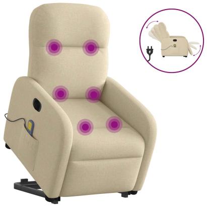 Fotoliu electric de masaj rabatabil cu ridicare, crem, textil GartenMobel Dekor