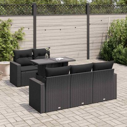 Set mobilier de grădină cu perne, 6 piese, negru, poliratan GartenMobel Dekor