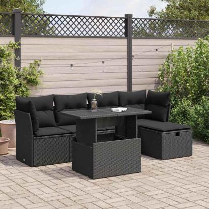 Set mobilier de grădină cu perne, 6 piese, negru, poliratan GartenMobel Dekor