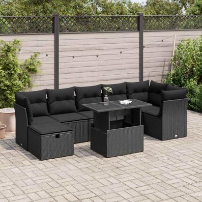 Set mobilier de grădină cu perne, 8 piese, negru, poliratan GartenMobel Dekor