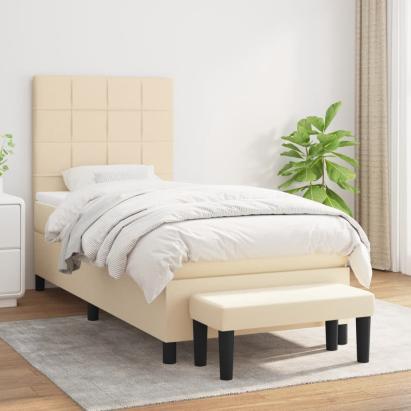 Pat box spring cu saltea, crem, 90x200 cm, textil GartenMobel Dekor