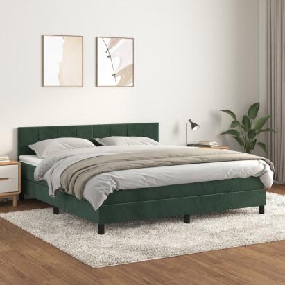 Pat box spring cu saltea, verde închis, 160x200 cm, catifea GartenMobel Dekor