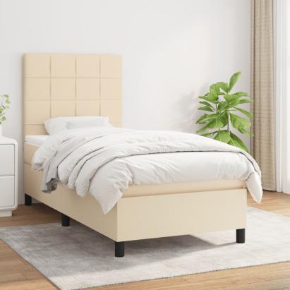 Pat box spring cu saltea, crem, 80x200 cm, textil GartenMobel Dekor