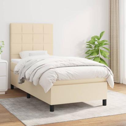 Pat box spring cu saltea, crem, 90x200 cm, textil GartenMobel Dekor