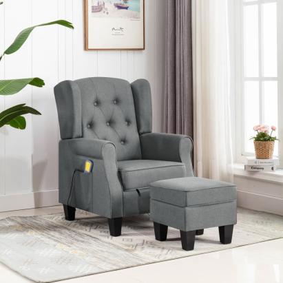 Fotoliu de masaj cu taburet, gri deschis, material textil GartenMobel Dekor