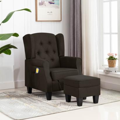 Fotoliu de masaj cu taburet, maro închis, material textil GartenMobel Dekor