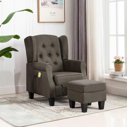 Fotoliu de masaj cu taburet, gri taupe, material textil GartenMobel Dekor