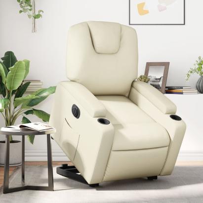 Fotoliu rabatabil electric cu ridicare, crem, piele ecologică GartenMobel Dekor
