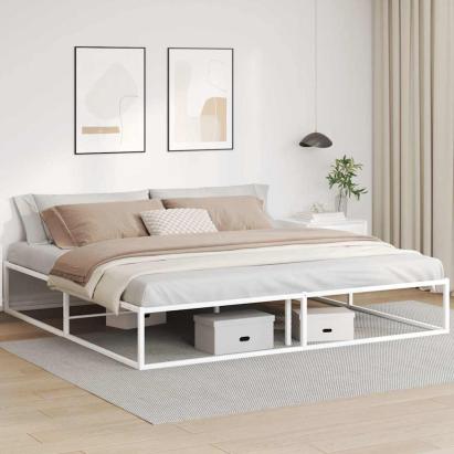 Cadru pat fără saltea alb 200x200 cm metal GartenMobel Dekor