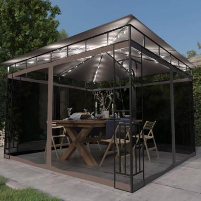 Pavilion cu plasă anti-țânțari&lumini LED,gri taupe, 3x3x2,73 m GartenMobel Dekor