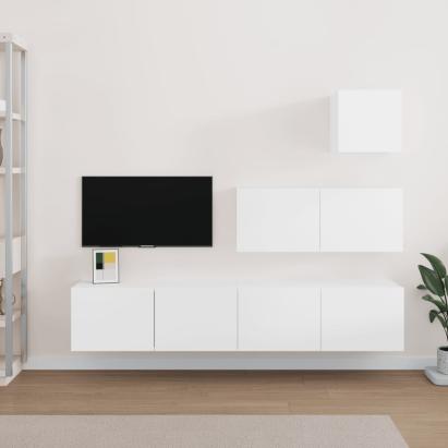 Set dulap TV, 4 piese, alb, lemn prelucrat GartenMobel Dekor