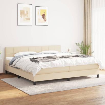 Pat box spring cu saltea, crem, 200x200 cm, textil GartenMobel Dekor