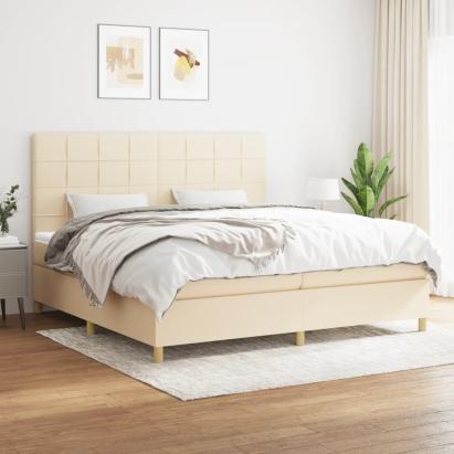 Pat box spring cu saltea, crem, 200x200 cm, textil GartenMobel Dekor