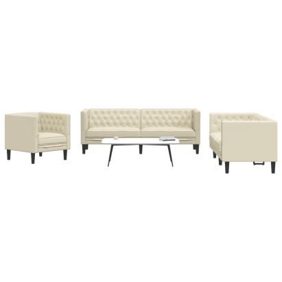 Set canapele Chesterfield cu 3 locuri, crem, piele eco. GartenMobel Dekor