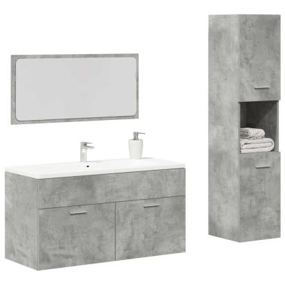 Set mobilier de baie, 3 piese, gri beton, lemn compozit GartenMobel Dekor