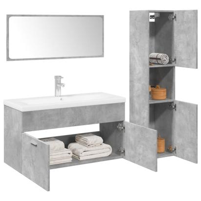 Set mobilier de baie, 4 piese, gri beton, lemn compozit GartenMobel Dekor