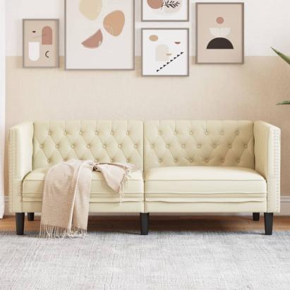 Canapea Chesterfield cu 2 locuri, crem, piele ecologică GartenMobel Dekor