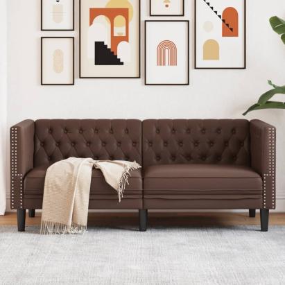 Canapea Chesterfield cu 2 locuri, maro, piele ecologică GartenMobel Dekor