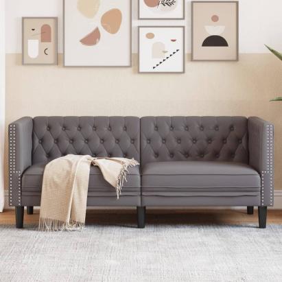 Canapea Chesterfield cu 2 locuri, gri, piele ecologică GartenMobel Dekor