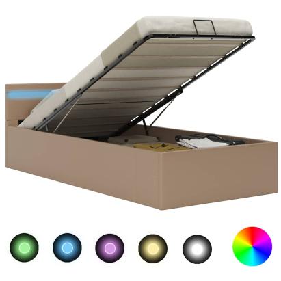 Cadru pat hidraulic LED cappuccino 100x200 cm piele ecologică  GartenMobel Dekor