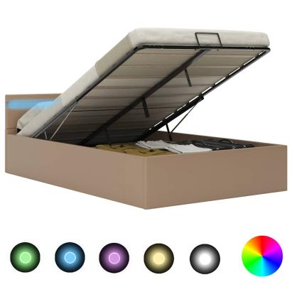 Cadru pat hidraulic cu LED cappuccino 120x200cm piele ecologică  GartenMobel Dekor
